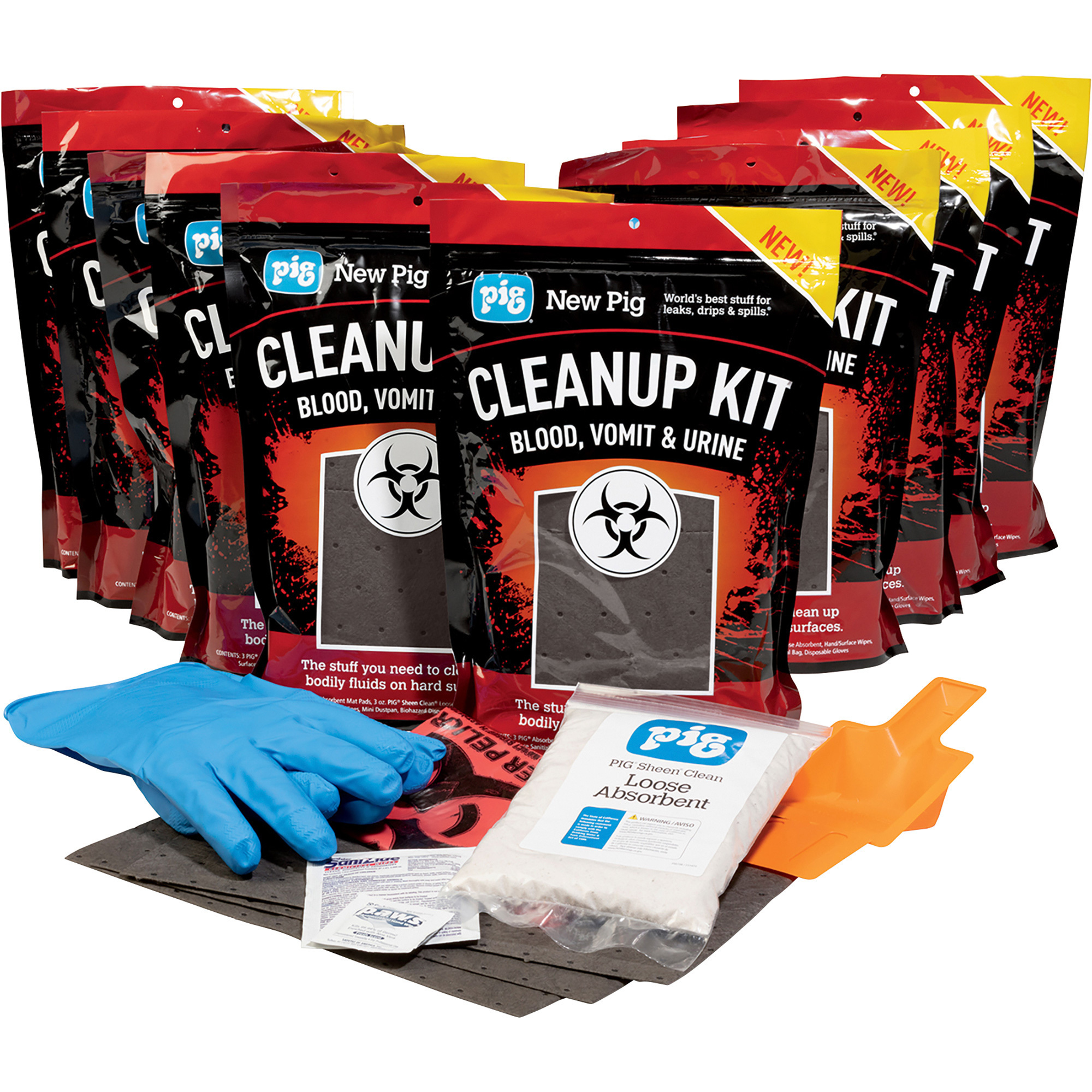 New Pig Blood, Vomit and Urine Kits, 10-Case of Single-Use, Disposable Kits